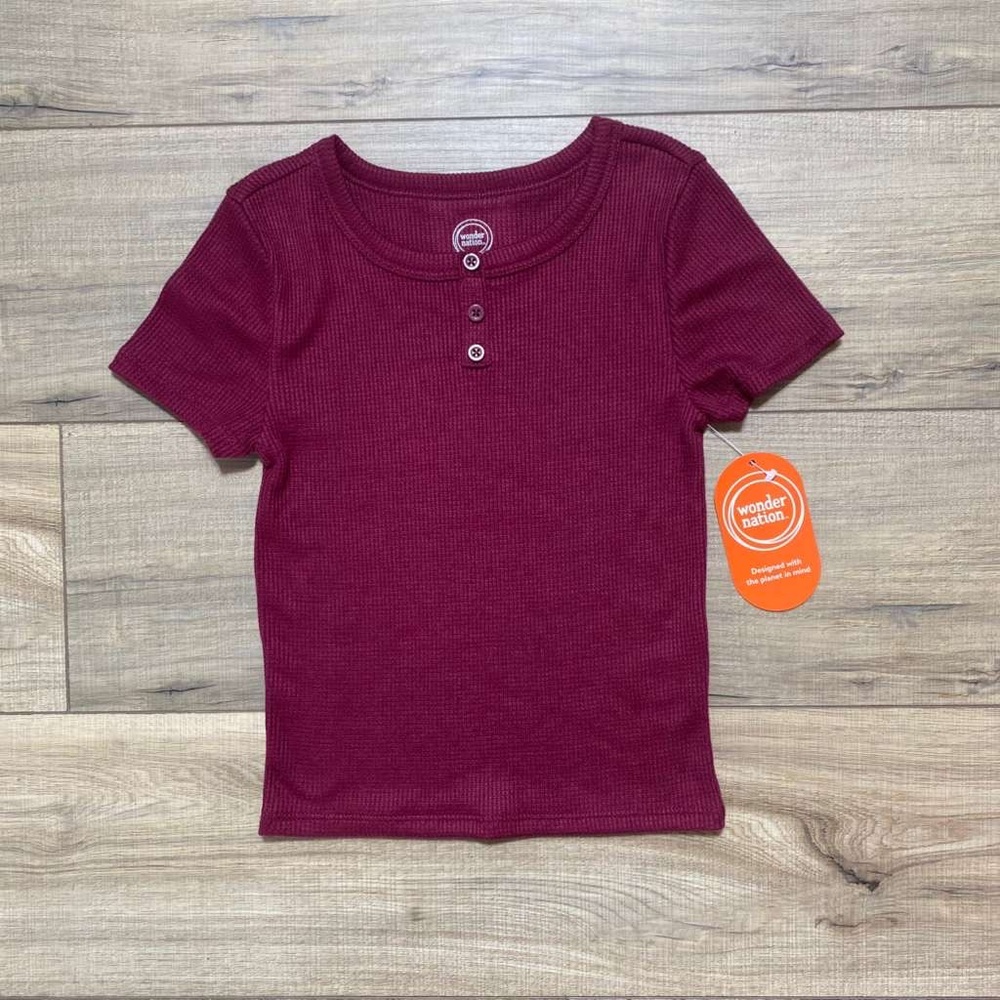 Wonder Nation Girls Short Sleeve Waffle‎ Henley Tee Size S (6-6x) Burgundy